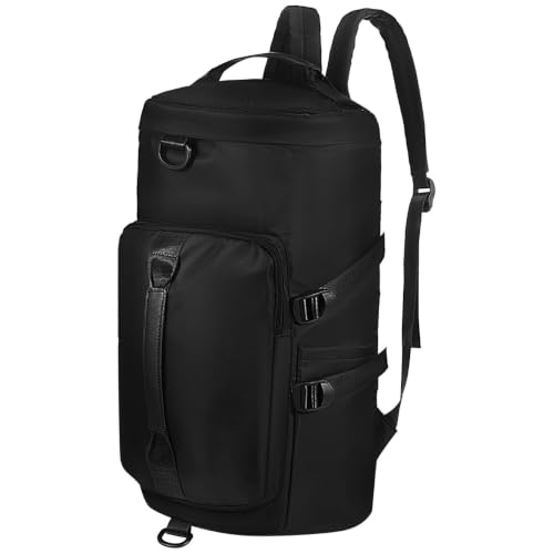 Mochila deportiva multifuncional de poliéster negro con gran capacidad y múltiples compartimentos