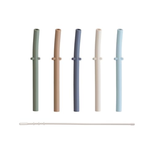 Image of mushie Silicone Replacement Straws for Babies 6 months+ | 5 Pack | 4.75" Long with Cleaning Brush (Forest)