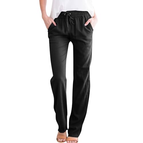 Gumipy Womens Casual Linen Pants Drawstring High Waisted Straight Leg Trousers Pants Trendy Loose Lounge Pants with Pockets2