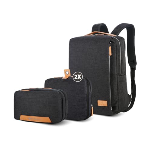 Nordace Siena Starter Set (Black) - Adults Unisex Traveler's Minimalist Rectangular Messenger Backpack Set