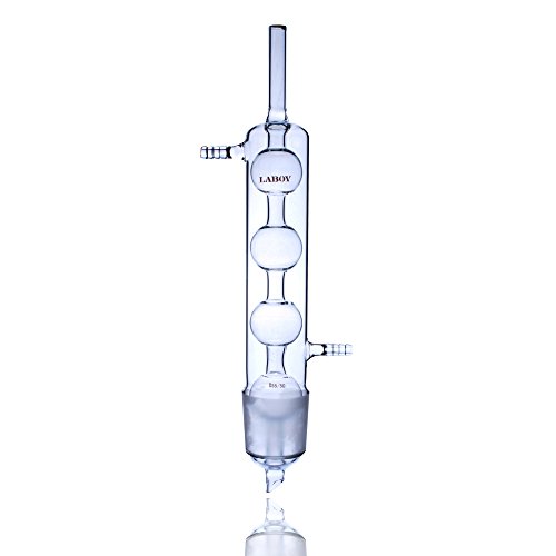 Laboy Glass Allihn Reflux Condenser for Soxhlet Extractor with 55/50 Standard Taper Joint, 300mm Jacket Length 405mm Overall Height, Borosilicate 3.3 with 10mm Glass Hose Connections