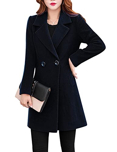 Tanming Womens Elegant Notched Collar Button Wool Blend Solid Long Pea Coat Overcoat2