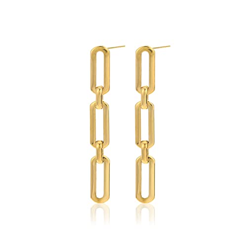 Fifizzz Chain Link Stud Earrings Gold Hoop Drop Dangle Earrings For Women And Girls, Paperclip Square Hoop Stainless Steel Earrings #TOP17