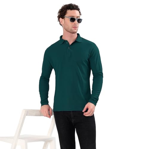 Image of Men's Full Sleeve Collared Soild Color Casual Regular Fit T-Shirt