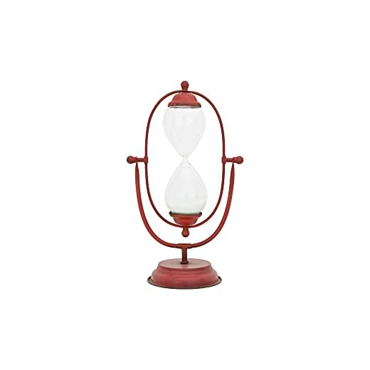 Creative Co-Op Decorative Metal Hourglass with White Sand, Antique Red