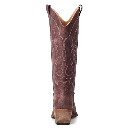 Image of Women's Pointed Toe Mid Calf Cowboy Boots - Cowgirl Boots with Chunky Heel