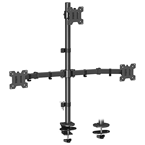 MOUNT PRO Triple Monitor Mount, Monitor Desk Mount for 3 Screens up to 32 inch, 17.6 lbs Each, Fully Adjustable Stacked Computer Stand, Table VESA Mounting, C clamp/Grommet Base by MOUNT PRO - Used condition - US$38.99