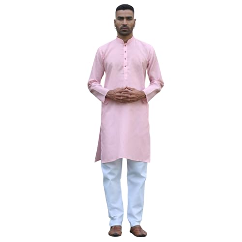 Image of KRAFT INDIA Men's Cotton Kurta Pyjama Set | Woven Design Traditional Ethnic Wear | Festive, Wedding & Casual Outfit | Comfortable & Breathable Fabric