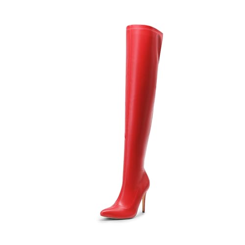 DREAM PAIRS Over The Knee Boots for Women, Women's Thigh High Boots Heel Fall Boots 6.5 Red