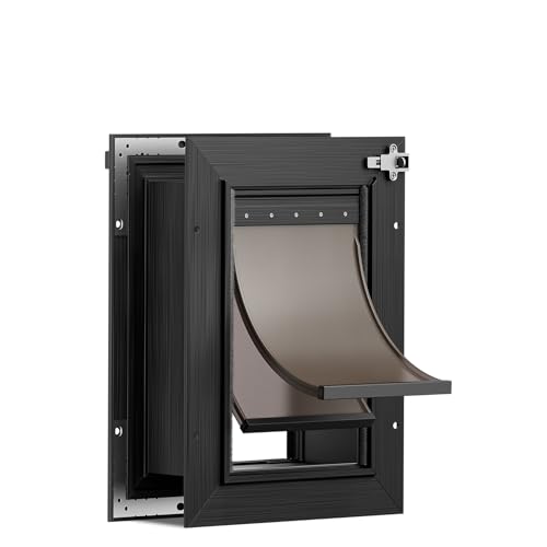 Tiylibe Cat Door for Wall Doggy Door All Aluminum Doggie Door Pet Door Wall 2 Magnetic Flaps Energy Efficient Telescoping Tunnel for Interior & Exterior Walls Pet Up to 22 Lb-Black