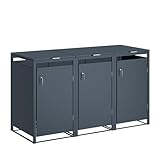 JOMO Mülltonnenbox 3-er aus verzinktem Stahl in Anthrazit – Mülltonnenhaus für 120L & 240L Tonnen – Wetterfeste Mülltonnenverkleidung, stabile Müllbox mit Belüftung
