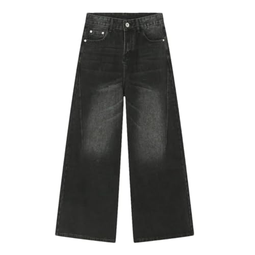 Men's Jeans Worn-Out Washed Straight Loose Denim Pants Wide Leg Loose Solid Color Trousers