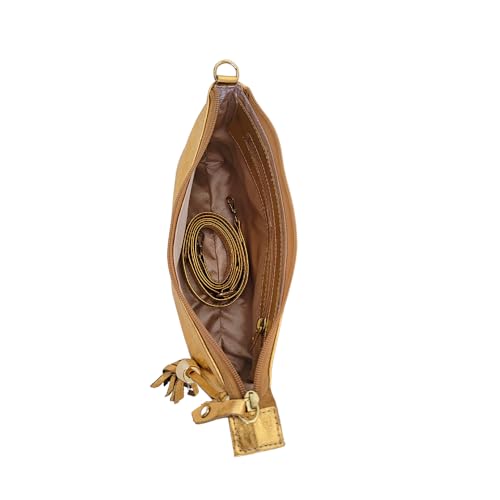 Bolsa Transversal Feminina Couro Legítimo Alça Regulável Bolso Interno (Dourado Liso)