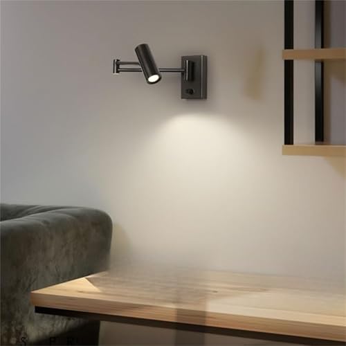 Lámpara de pared minimalista de metal con brazo telescópico y luz cálida ambiental