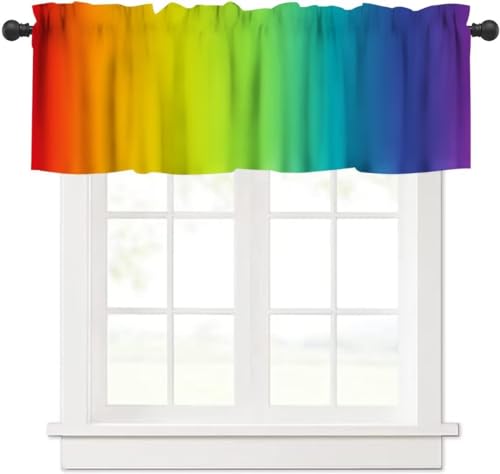 Image of Rainbow Window Valance Curtain, Abstract Colorful Rainbow Matching Art Theme Pleasant Atmosphere Window Valances Treatments for Kitchen Living Room Cafe Decor 54'x18', 1 Panel