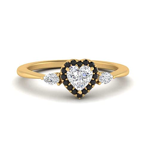 Image of 55Carat Choose Your Gemstone Halo Pear Accent Diamond CZ Ring Yellow Gold Plated Heart Shape Petite Engagement Rings Everyday Jewelry Wedding Jewelry Handmade Gifts for Wife US Size 4 to 12