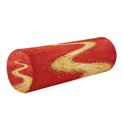 linqin Almohada cilíndrica redonda cervical con funda extraíble lavable, forma contorneada para dormir en la cama, campo rojo, camino dorado