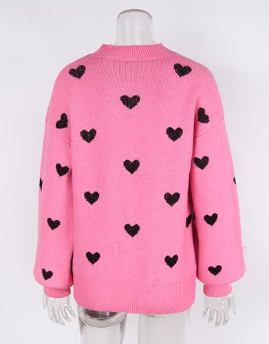 Image of Women's Long Sleeve Mock Neck Sweaters Loose Cute Heart Pullover Sweater