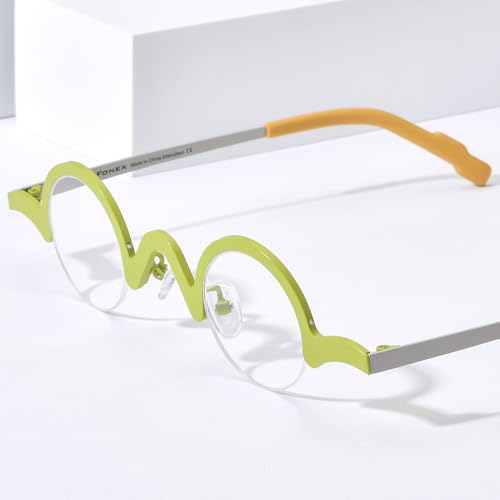 Image of FONEX Colorful Pure Titanium Glasses Frame Women Retro Round Eyeglasses