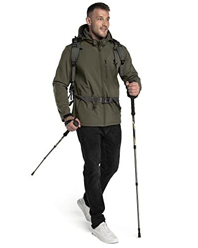 33,000ft Softshelljacke für Herren Wasserdicht Winterjacke Winddicht Warme Fleece Gefüttert Windbreaker Funktionsjacke Outdoorjacke für Wandern Fahrrad Camping Olivgrün XL