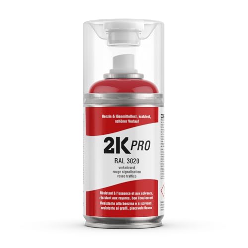 2K PRO 2K Spraydose 250ml - 2 Komponenten Sprühlack, Schnelltrocknender Spritzlack, UV-Beständig, Stoss- und Kratzfest | RAL3020 - Verkehrsrot Glanz