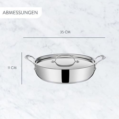 Foto von Tefal Jamie Oliver Cook‘s Classic Servierpfanne 30 cm, Schmorpfanne Induktion mit Antihaftversiegelung, Thermo-Signal bei idealer Brattemperatur, für alle Herdarten geeignet, Edelstahl, E30690