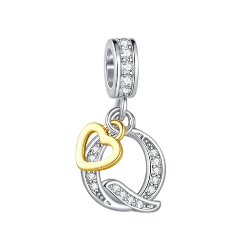 FGT Abalorio de dos tonos con letra inicial A-Z de oro rosa compatible con pulseras Pandora para mujer, nombre del alfabeto, talla única, Cobre Zirconia cúbica, No es una piedra preciosa