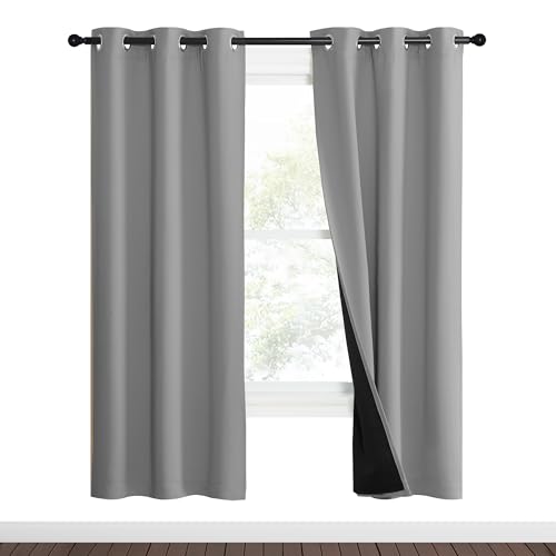 Image of NICETOWN Full Shade Curtain Panels, Pair of Energy Smart & Noise Blocking Out Blackout Drapes for Dining Room Window, Thermal Insulated Guest Room Lined Window Dressing(Silver Grey, 37 x 70 inch)