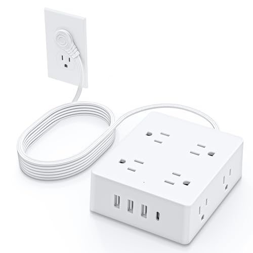 Surge Protector Power Strip, Olcorife Ultra Thin Flat Plug Extension Cord 5ft, 8 Outlets 4 USB Ports(1 USB C), Flat Wall Plug Outlet Extender, College Dorm Room Essentials, White - 2