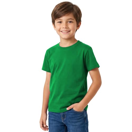 Image of Style Lockers Kids Plain T-Shirt Boys Cotton Crew Neck Short Sleeve School PE Casual Basic Tee Top Jade Green 11-12 Years