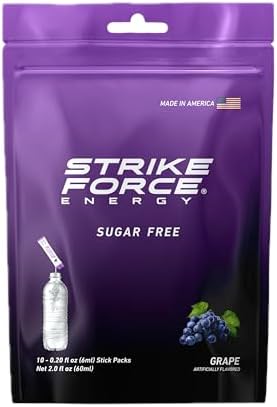 Strike Force Energy Drink Mix - Grape Flavor - Natural Tasting Caffeine Drink - Turn Any Drink into a Healthy Energy Drink - Zero Calories, Keto Friendly, Sugar Free, Pre Workout (10 Liquid Packs)