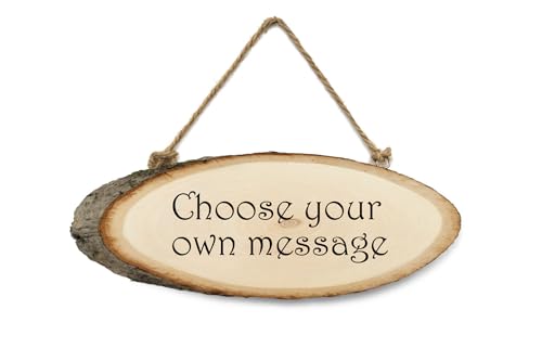 Engraved Wooden Log Slice Door Sign – Custom Text Hanging Rustic Wood Plaque with Bark Edge