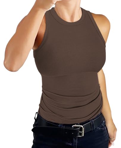 DUOEASE Tank Top Damen Rundhals Basic Ärmellose T-Shirts Gerippt Slim Fit...