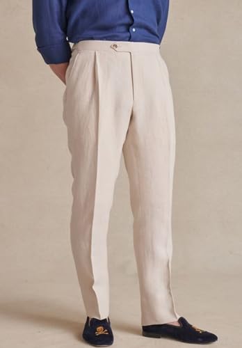 Men's Casual Linen Suit Pants Loose Straight-Legs Summer Lightweight Beach Long Trousers4