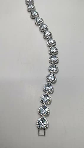 Animas Jewels 10 Ct Heart Link Bracelet For Women's Created Diamond 14K Real White Gold Over Sterling Silver Sizable (7") #TOP6