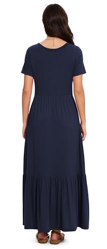 Image of VIISHOW Women's Short Sleeve Maxi Dress 2026 Summer V Neck Knit Loose Plain Empire Waist Casual Dresses with Pockets