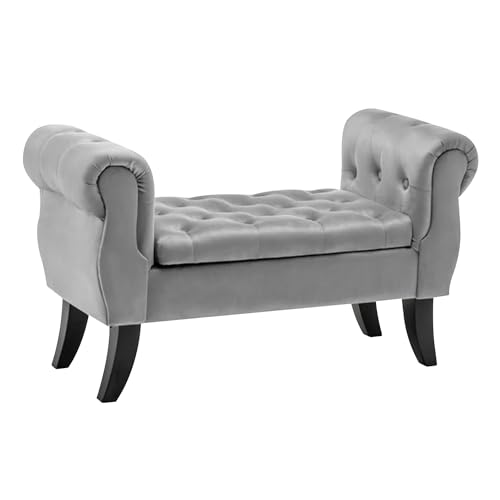 Baroni Home Poggiapiedi Cassapanca Contenitore In Velluto Grigio