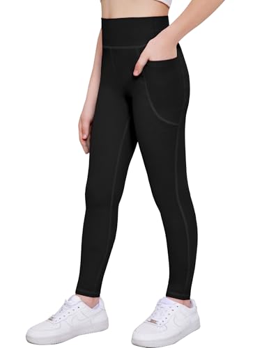 Arshiner Girls Athletic Leggings High Waist Yoga Pants for Kids with Pockets Dance Running Workout Tights