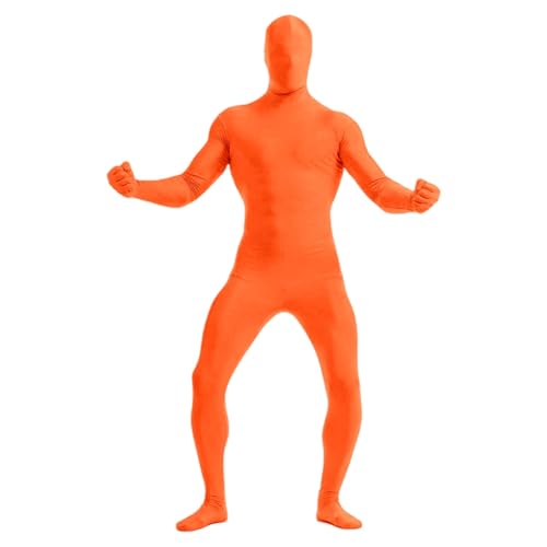 Gefomuofe Macacão de corpo inteiro para homem, para adultos, cosplay, fato de corpo inteiro, fato de corpo inteiro, macacão para festa, Halloween, elástico, uma peça, Laranja, XL