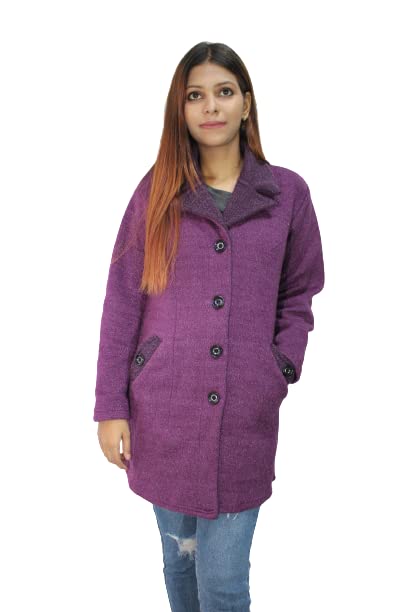 matelco Women Woollen Collared Coat Cardigan (Purple)-picture-43