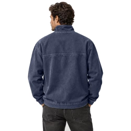 Denim Shirt Men Washed Retro Quarter Zip Pullover Top with Pockets - image 7