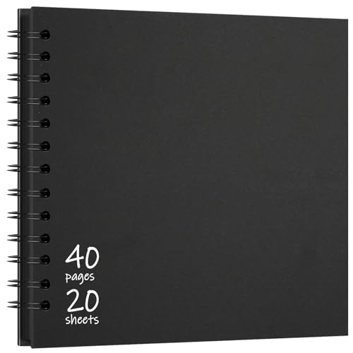 Vienrose DIY Scrapbook Album 7x7 Inch Hardcover Kraft Paper Scrap Book Photo Albums with 40 Blank Pages for Wedding Baby Shower, Black