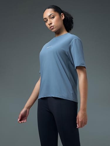 Image of TECHNOSPORT Women's Printed Boxy Fit Round Neck T-Shirt COTFLEX Half Sleeve Slip On Polyester for Gym Yoga Workout UPF50+ Anti Odour