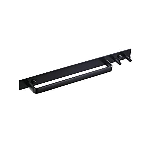 Leekayer Toalleros de Barra Aluminio Negro con Ganchos Dobles Barra de Toalla Montaje en Pared Toalla de Nero Gancho Anillo de Toalla Accesorios de baño, Barra de Toalla 42 CM