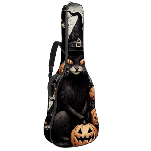 Housse de guitare avec 2 poches et crochet arrière motif Citrouille Chat