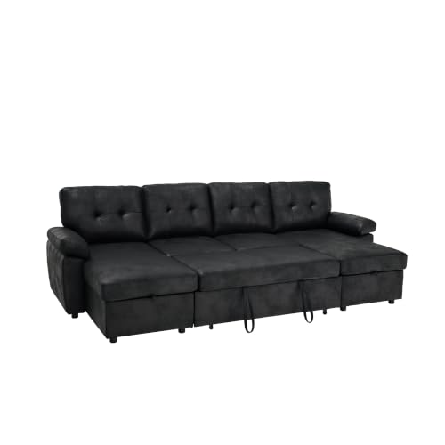 Image of KEIKI 112 inch Sleeper L Shaped Sofa with Pull Out Bed,
