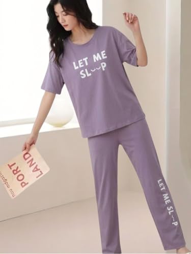 Image of SMOWKLY Women's Premium Cotton Blend Cute Print Two Piece Pj Sleepwear
