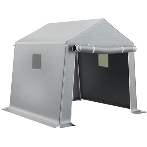 MESTYL 10x10 FT Heavy Duty Carport Outdoor Storage Shed with Roll-up Zipper Door and Ventilated Windows,Waterproof and UV Resistant Portable Garage,Motorcycle ATV Bike Tent Shelter Garden Tools,Gray Cover