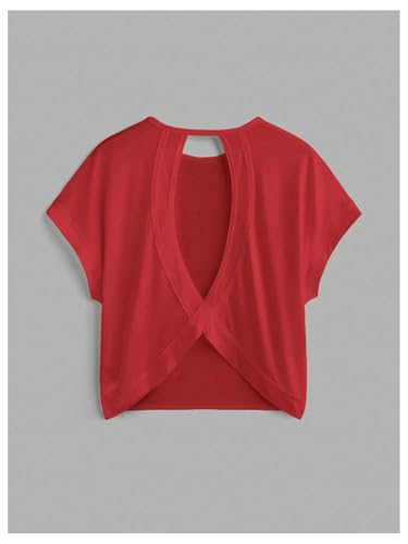 Image of RoseSeek Women's 3 Packs Open Back Tops T Shirt Criss Cross Cut Out Tee Short Sleeve Crewneck Summer Backless Tops