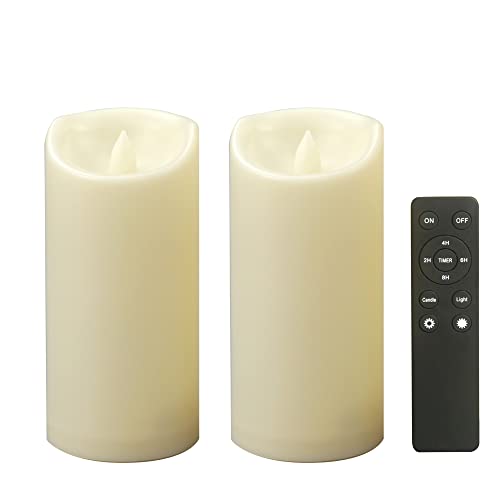 Image of CANDLE CHOICE Outdoor Battery-Operated Flameless Candles with Remote Timer Waterproof Flickering Plastic Electric LED Pillar Lights for Lantern Patio Garden Wedding Halloween Christmas 3 inchx7 inch 2 Pack